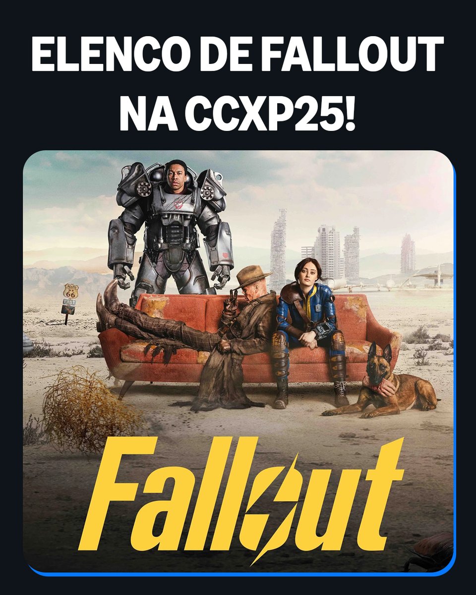 PrimeVideoBR's tweet photo. 📣 A Vault-Tec mandou avisar que tá liberado sair do seu refúgio pra ir ver meu elenco de #Fallout na CCXP25 de pertinho! 📣 Não vão perder a oportunidade, né? 👀 https://t.co/ObWdG5cdn3