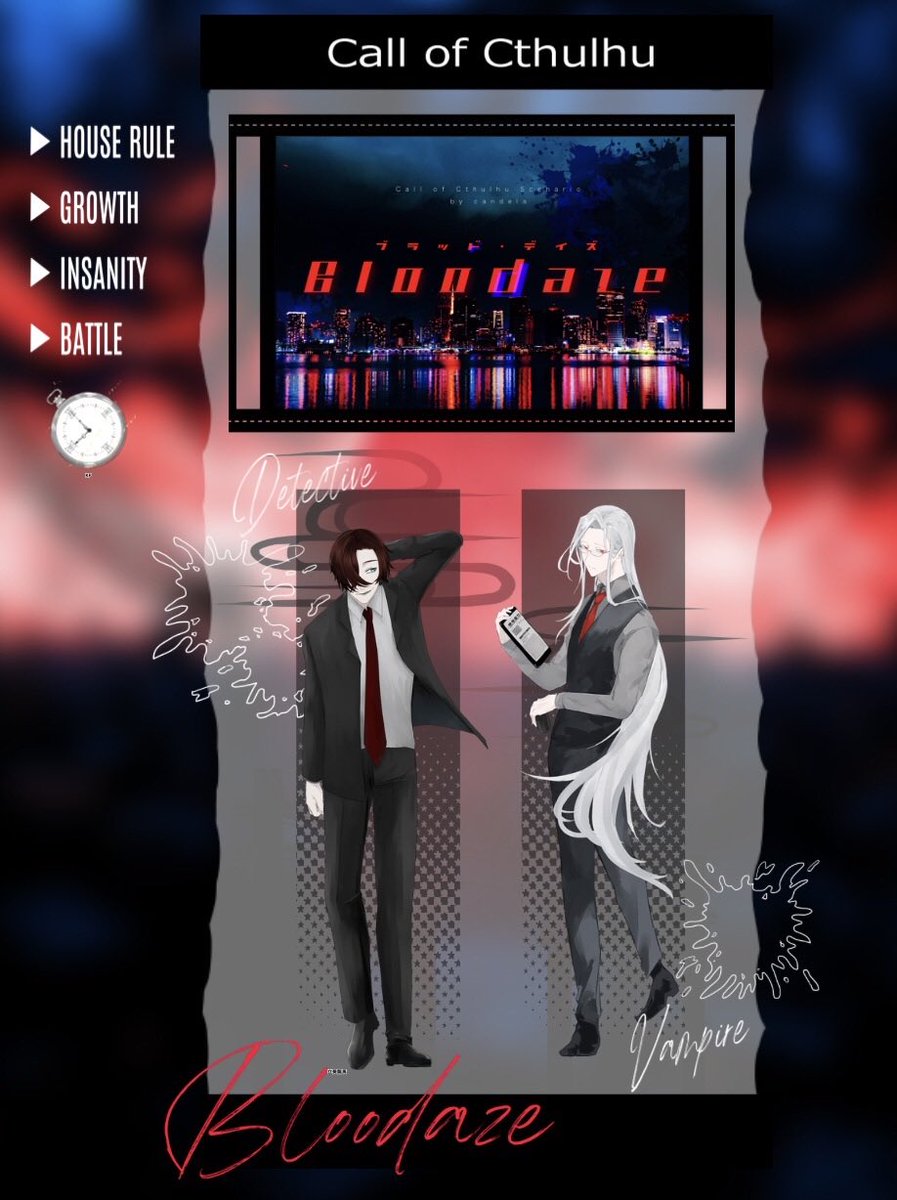 クトゥルフ神話TRPG

『【CoC】Bloodaze』

KP：I.Rei

HO1　 Abel･DiLau/ あおさい
HO2　立葵 龍馬/ ﾜﾝﾇ

END A ▸ 両生還にてシナリオ終了

 #NTNL卓報告