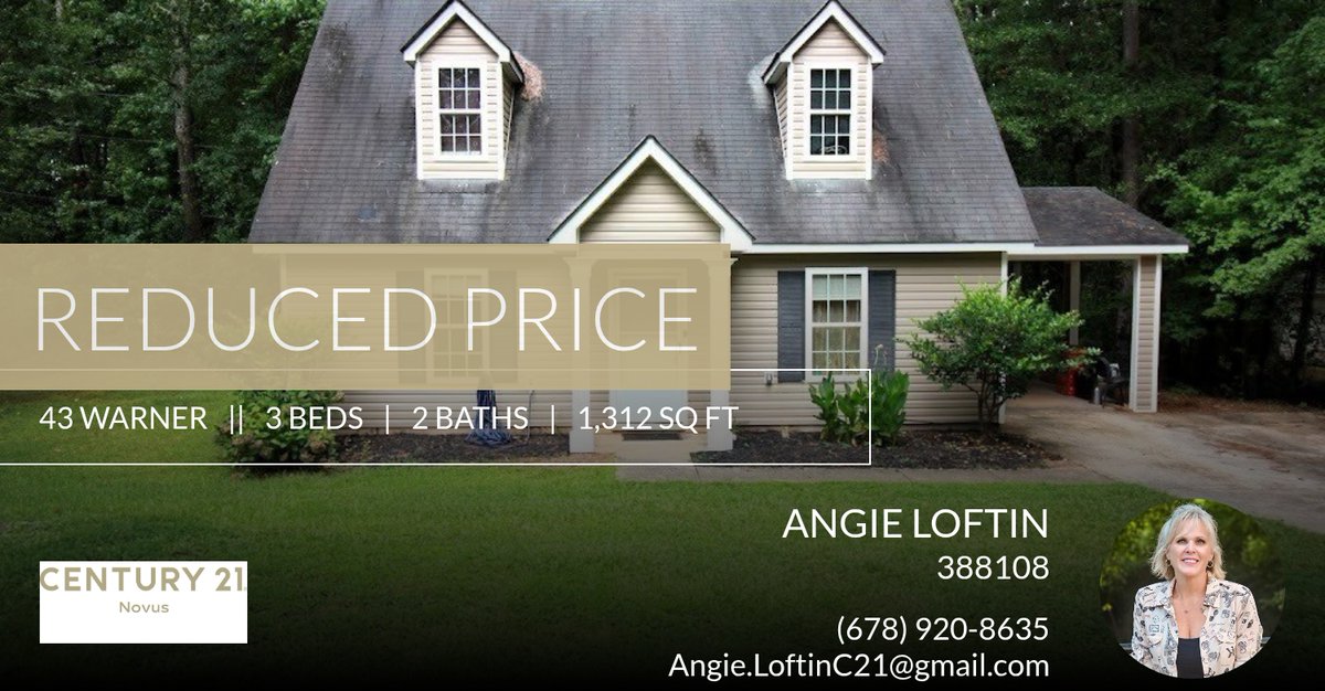 AngieLoftinC21's tweet photo. 📍 Reduced Price 📍 This recently reduced home at 43 Warner in Newnan won't last long, so, don't wait to set up a showing! Reach out here or at (678) 920-8635 for more information!

Angie Loftin, REALTOR®
Century 21 Novus
678-920-8635 https://t.co/cow5M5p01N https://t.co/1cejKHuflj