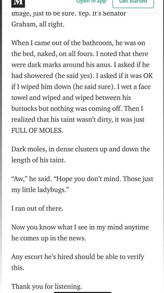 The day Lindsey Graham hired a male escort. 

'My ladybugs' will forever be seared into our minds.