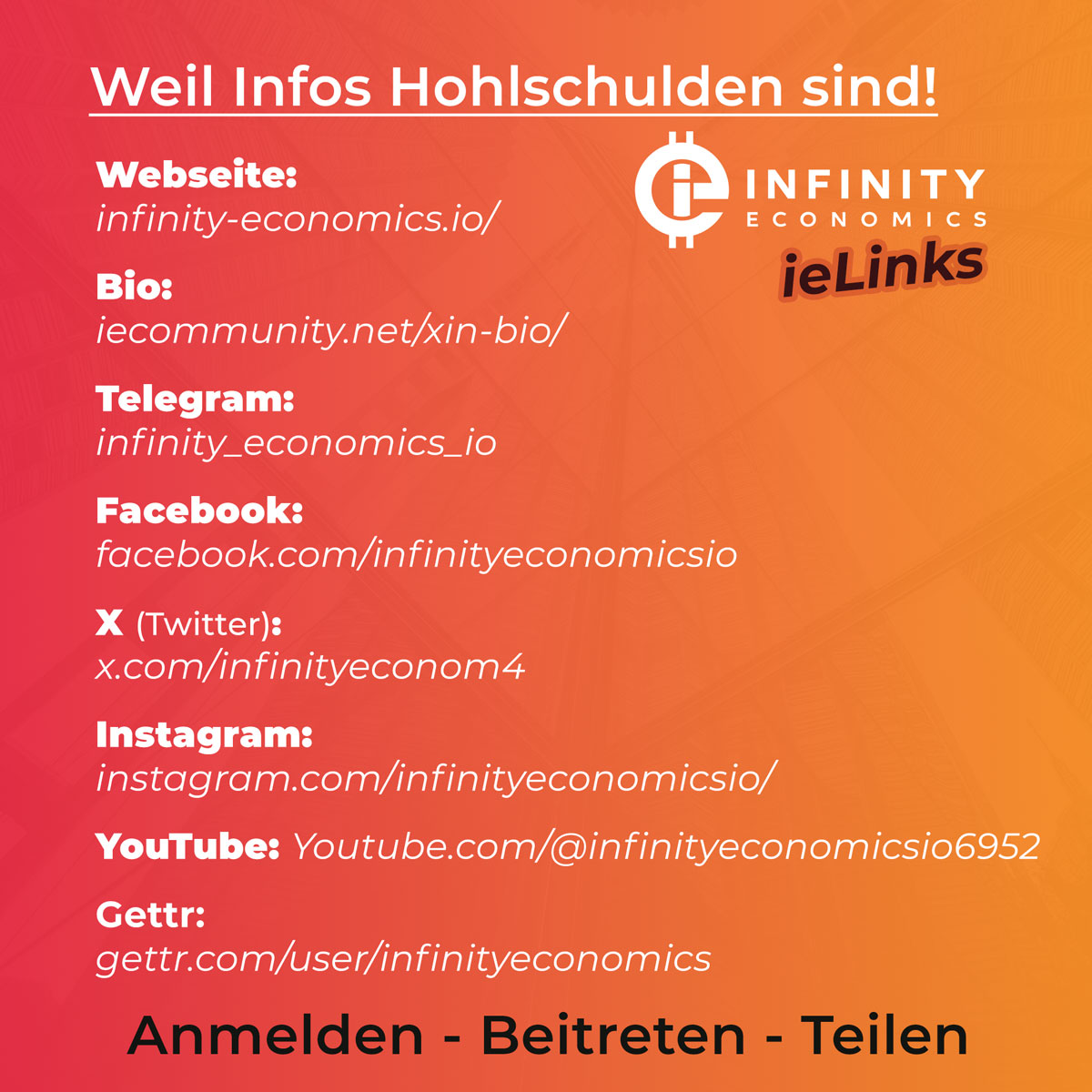 ieCommunity's tweet image. #Informationen sind #Hohlschulden
#InfinityEconomics #XIN #nativeBlockchain #Blockchain
