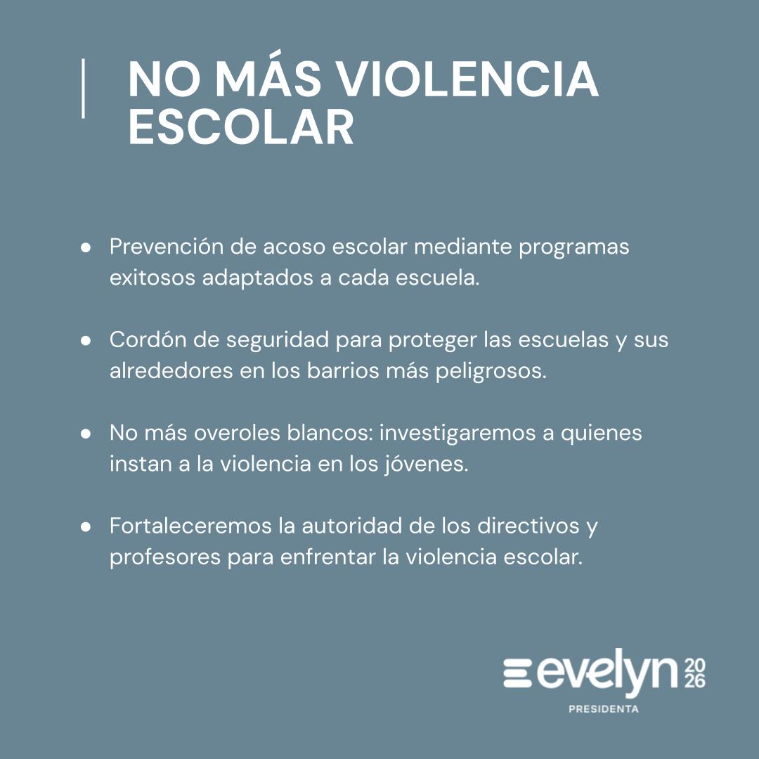 Con @EvelynMatthei 👩‍🏫✨ todos los niños aprenden bien 📚💪
👨‍👩‍👧‍👦 Los padres pueden elegir con libertad 🗳️
🏫 Escuelas de calidad para aprender y crecer 🌱
🚫 No más violencia escolar, sí al respeto y la educación 💖✏️

#EvelynPresidenta