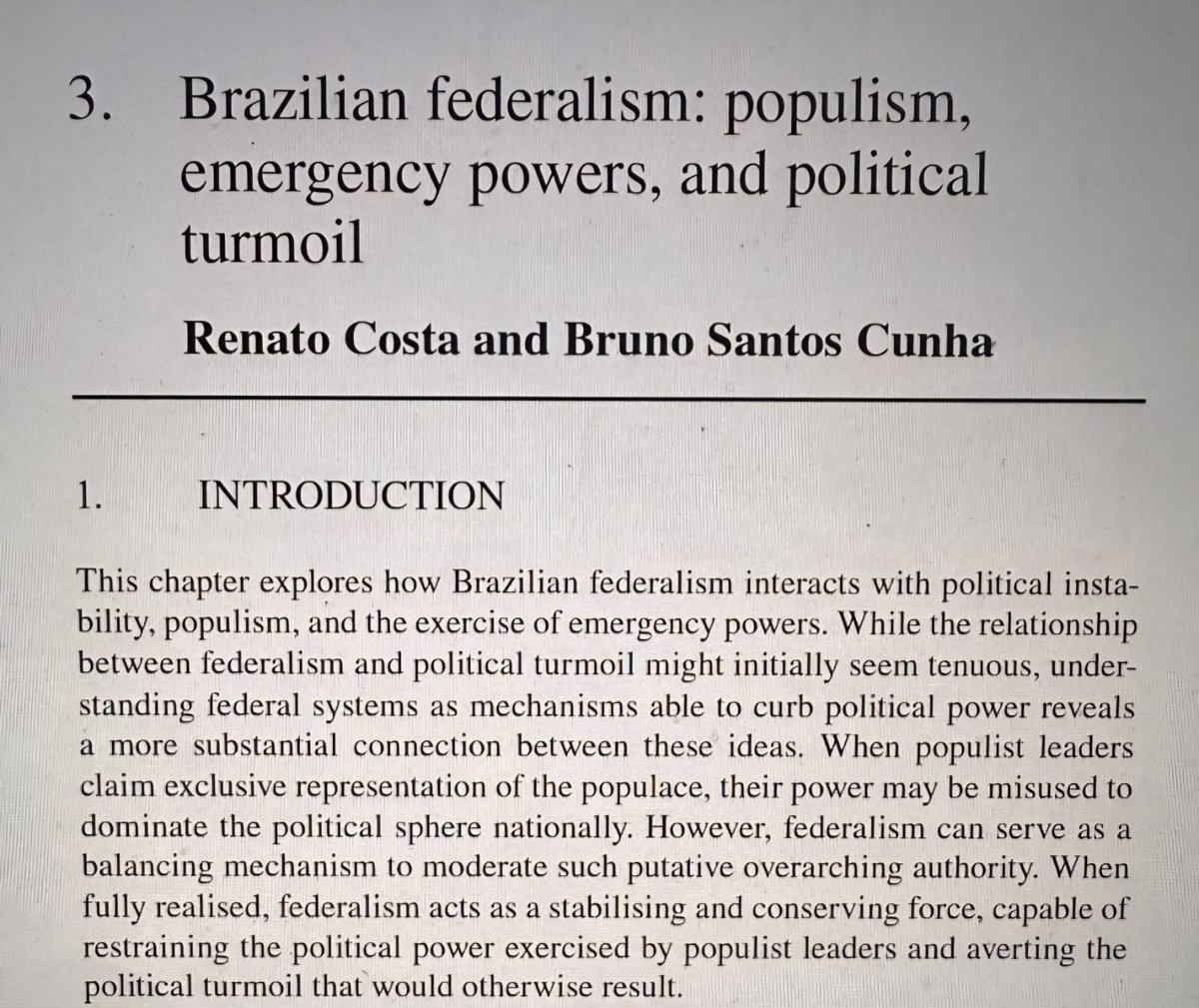 🇺🇸📘 Forthcoming with Edward Elgar
Proud to share our new chapter: “Brazilian Federalism: Populism, Emergency Powers, and Political Turmoil”, co-authored with <a href="/renatosmcosta/">Renato Costa</a>, in Federalism in a Turbulent Era (eds. <a href="/NickAroney/">Nicholas Aroney</a> &amp; Renato Costa).
We explore how Brazilian federalism