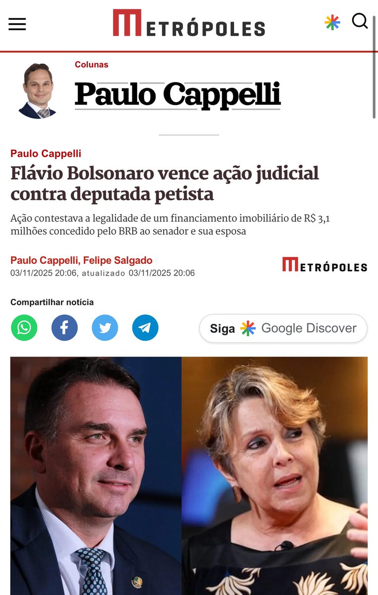 Extrema-esquerda derrotada mais uma vez!!!

A falsa narrativa desmontada agora foi de uma tal de Erica Kokai, do partido do roubo do INSS, dos Correios…

Fui “acusado” de comprar minha casa com recursos lícitos e mediante financiamento imobiliário em um banco, exatamente como