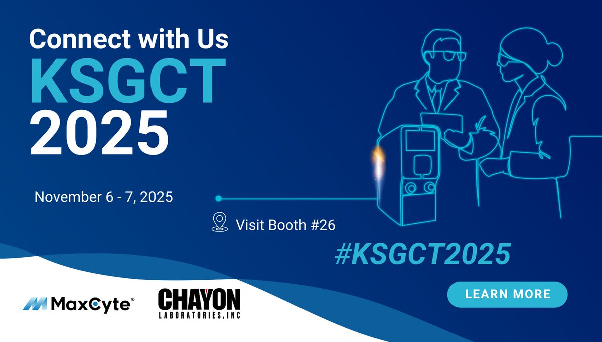 MaxCyte’s Flow Electroporation® tech will be featured at the 20th Annual Meeting of KSGCT, Nov 6–7 at Catholic Univ. of Korea 

Visit Chayon Laboratories to explore how the MaxCyte® ExPERT™ platform powers innovation in gene &amp; cell therapy.
🔗 bit.ly/43Heonq

#KSGCT2025