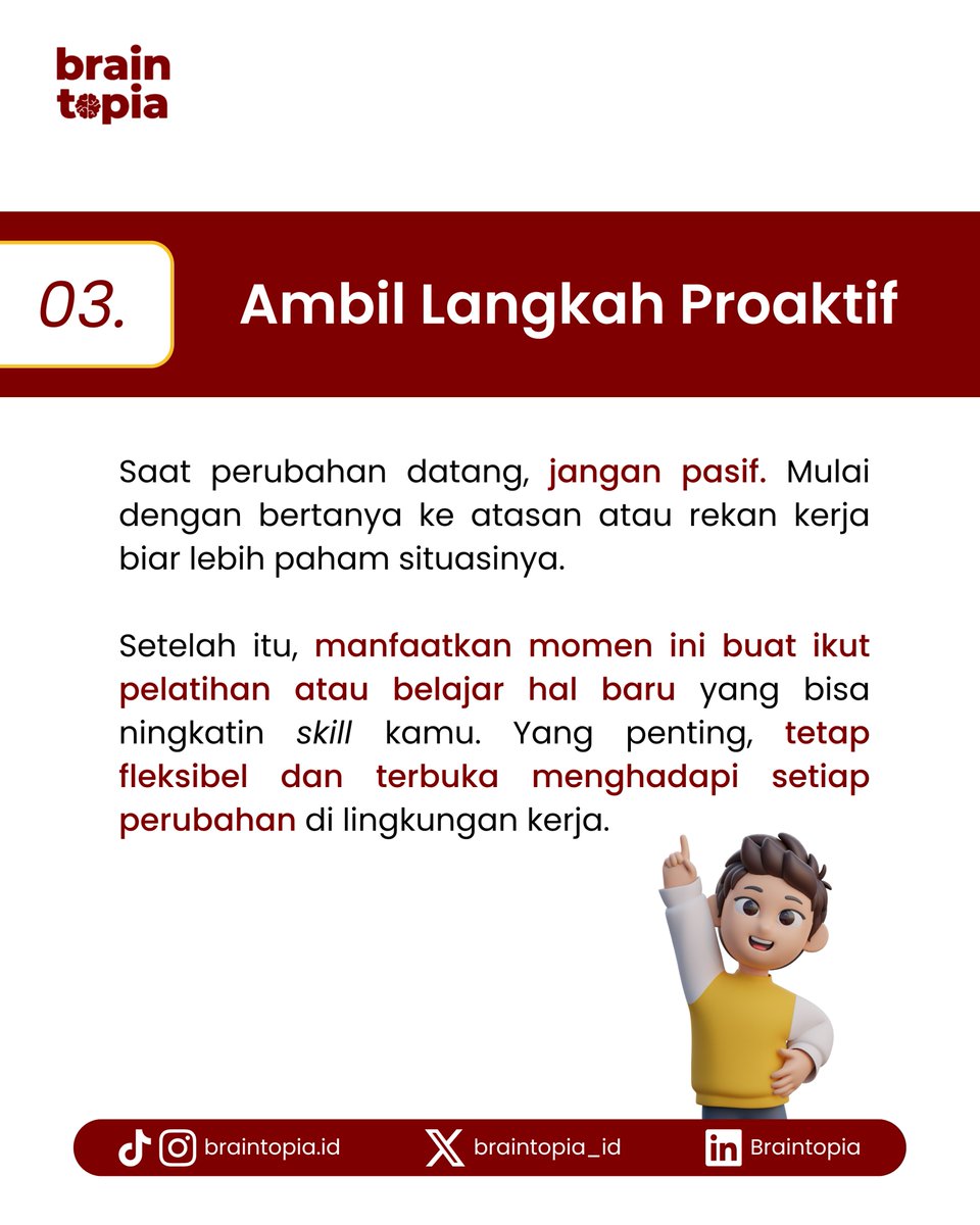 braintopia_id's tweet photo. Pernah takut atau cemas sama perubahan? 😟 Tenang, ada 3 cara buat ngatasin pikiran negatif biar kamu siap hadapi perubahan Yuk, cek selengkapnya di slide! 
#selfimprovement #karier #tipsntrick #work #insight #braintopia https://t.co/EkllPEe14n