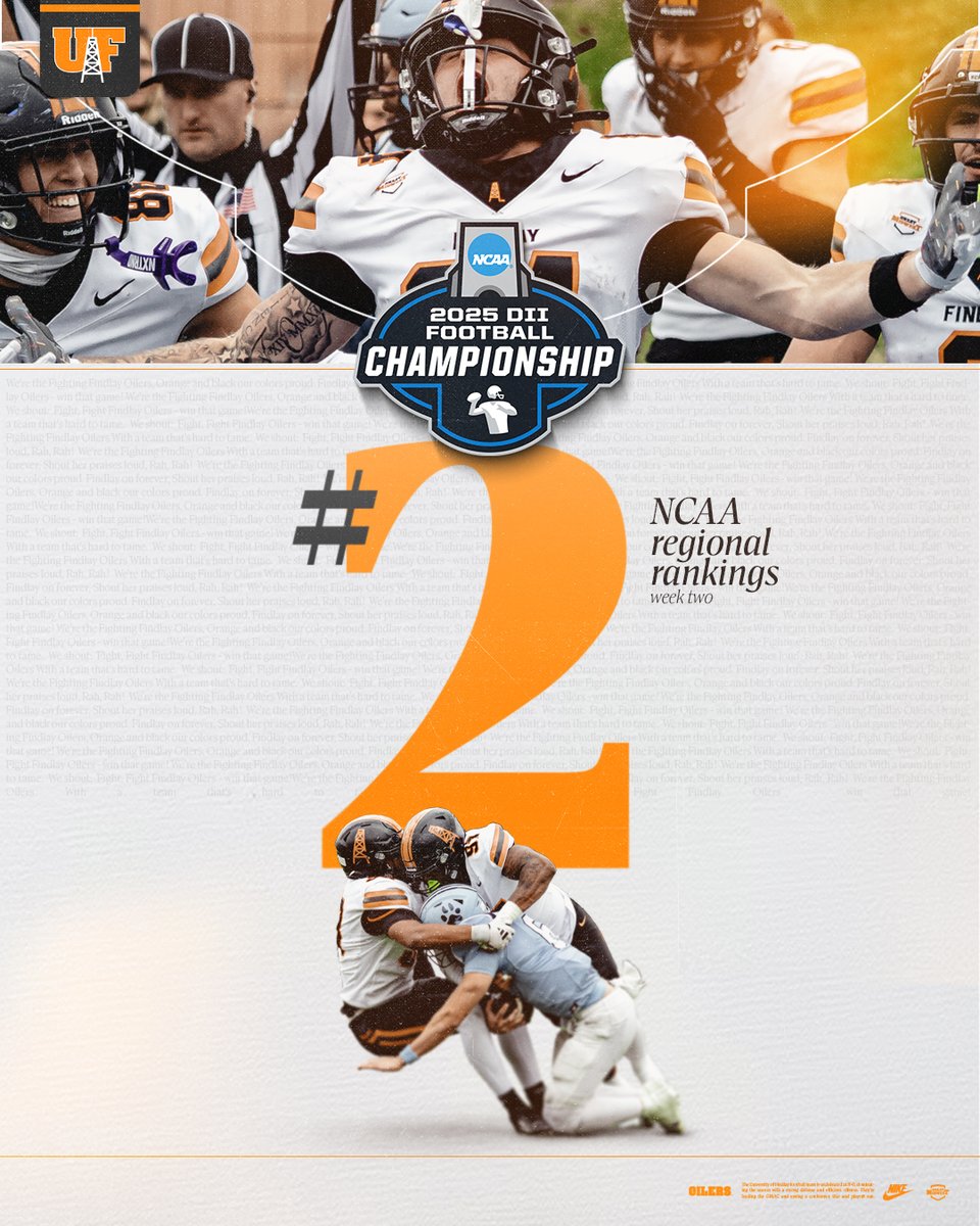 𝐒𝐔𝐏𝐄𝐑 𝐑𝐄𝐆𝐈𝐎𝐍 𝟑 𝐑𝐀𝐍𝐊𝐈𝐍𝐆𝐒

#9 Football is second in SR3 in first reveal of numbered rankings, the highest ranking in program history.

#GoOilers | #BeGreat

🔗: findlayoilers.com/news/2025/11/3…