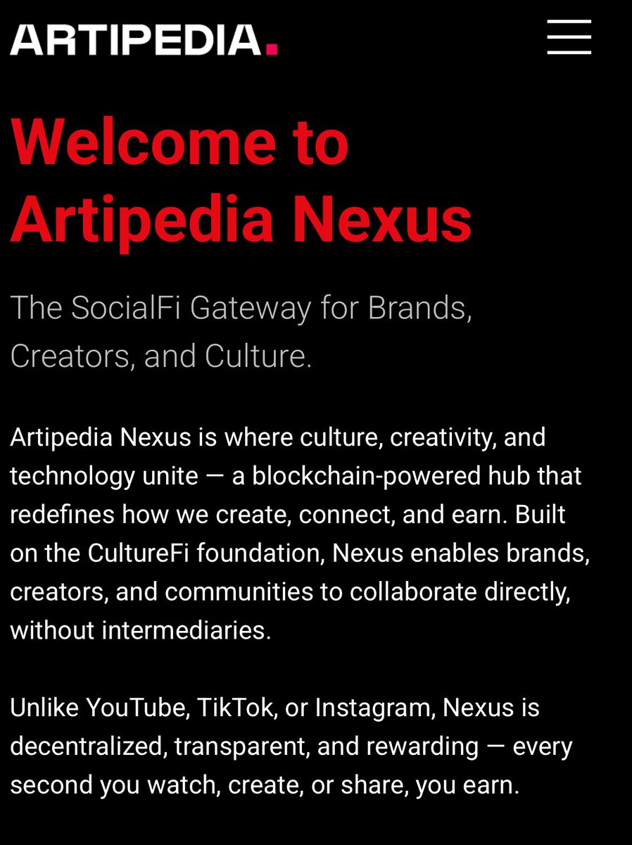 Artipediaglobal's tweet photo. We’re shaping the decentralized, video-based ad era —
where every user’s attention and action has value,
and every brand earns authentic, purpose-driven engagement.

Not just views. Not followers.
You build cult. Community. Family.

✨ Glimpse of @ArtfiGlobal’s sample profile on Artipedia Nexus — it gets even better when the app goes live. 

Proudly built on @SuiNetwork 🟥