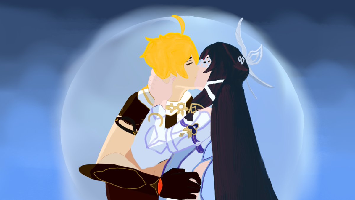 UTAKSMXZ's tweet image. Kiss under the moon🌕
#Aetherbina #Aebina #Aether #Columbina