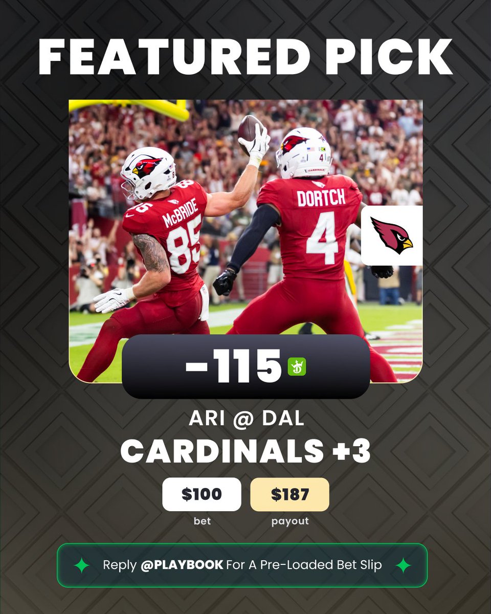 🚨MONDAY NIGHT FOOTBALL BEST BET🚨

🎯Arizona Cardinals +3 (-115)

Subscribe to VegasInsider Premium for NFL picks all season long!!  🔗vegasinsider.com/premium/ Load this up!! <a href="/Playbook/">Playbook</a>