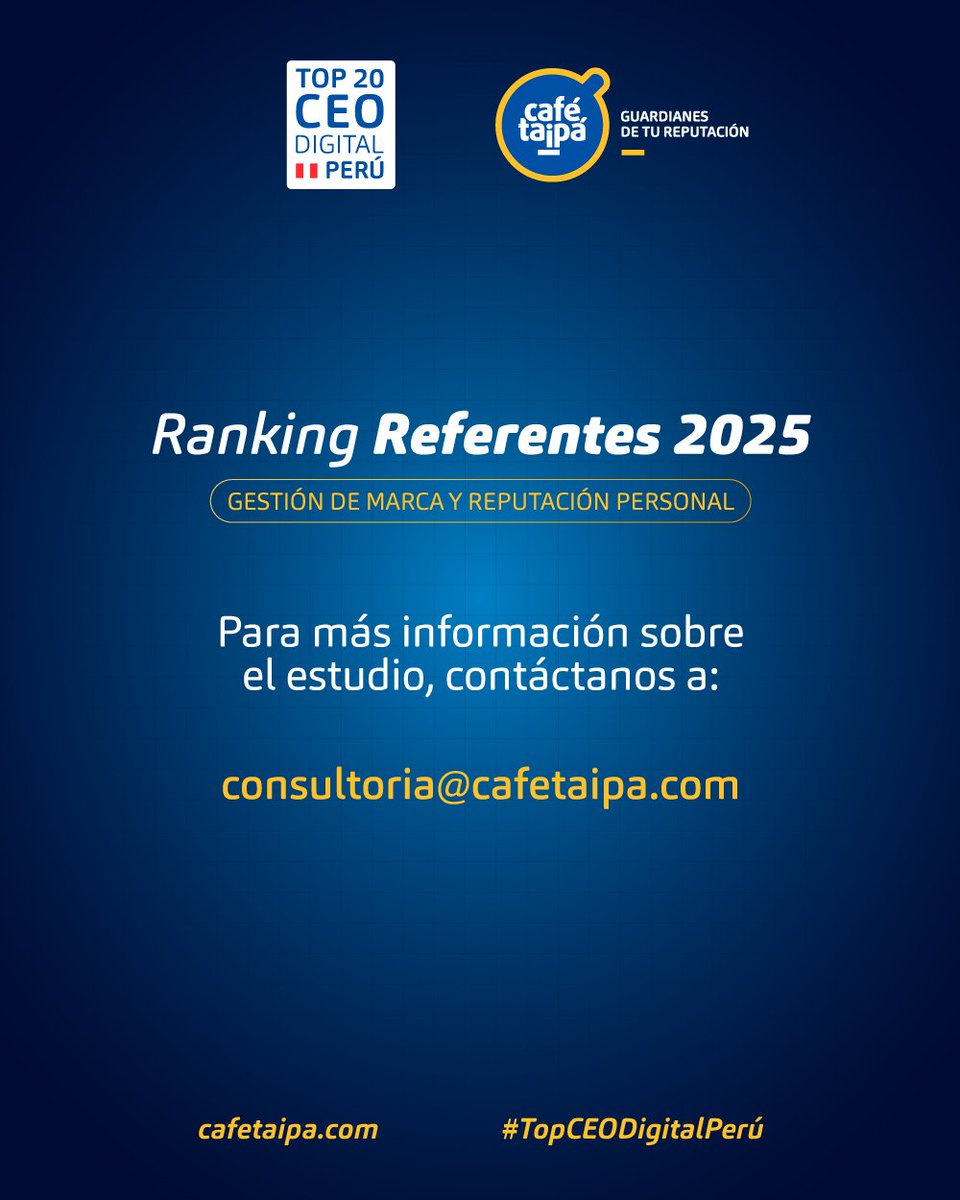 🔝 ¿Quiénes son los ejecutivos referentes que lideran en Perú?

En el marco de #CADEejecutivos, presentamos la 11° edición del #Top20CEODigitalPerú2025, publicado en <a href="/Gestionpe/">Diario Gestión</a> 📰.

🏆 Evaluamos cinco dimensiones de la #ReputaciónPersonal para destacar a quienes construyen su
