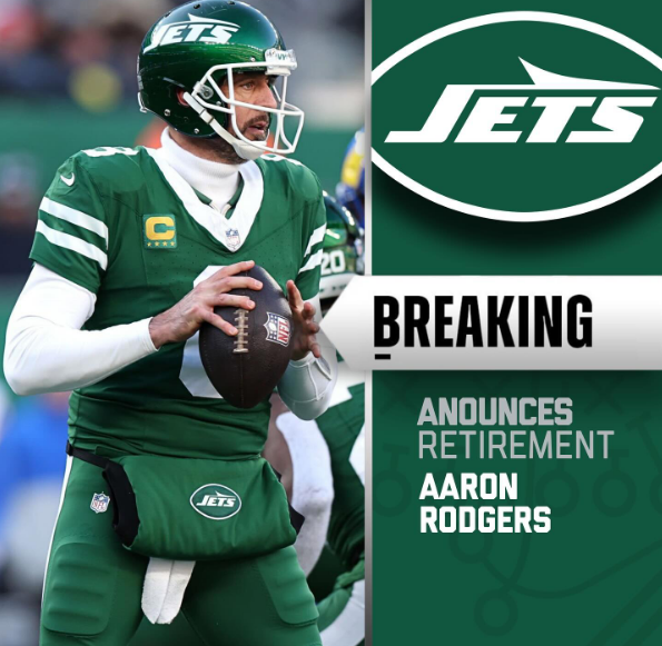joltzyfn's tweet photo. #Jets QB Aaron Rodgers has announced his retirement from the NFL following his final game of the season per source. A great career for one of the best QBs of all time. via @espn https://t.co/QzoksTgemG