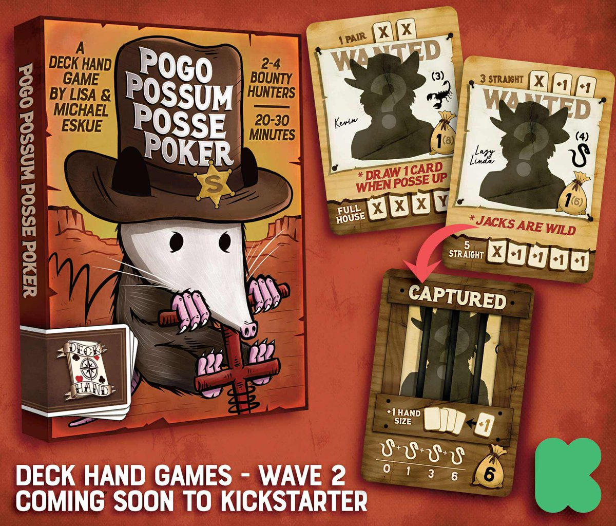 Yeehaw! 

Pogo Possum Posse Poker is launching on Kickstarter soon!

#wildwest #possum #opossum #boardgames #boardgamegeek #bgg #cardgames #familycardgames #poker  #familygame #familygamenight #kickstarter #kickstarterboardgame

<a href="/inquiry_meeple/">Ryan Sanders</a>