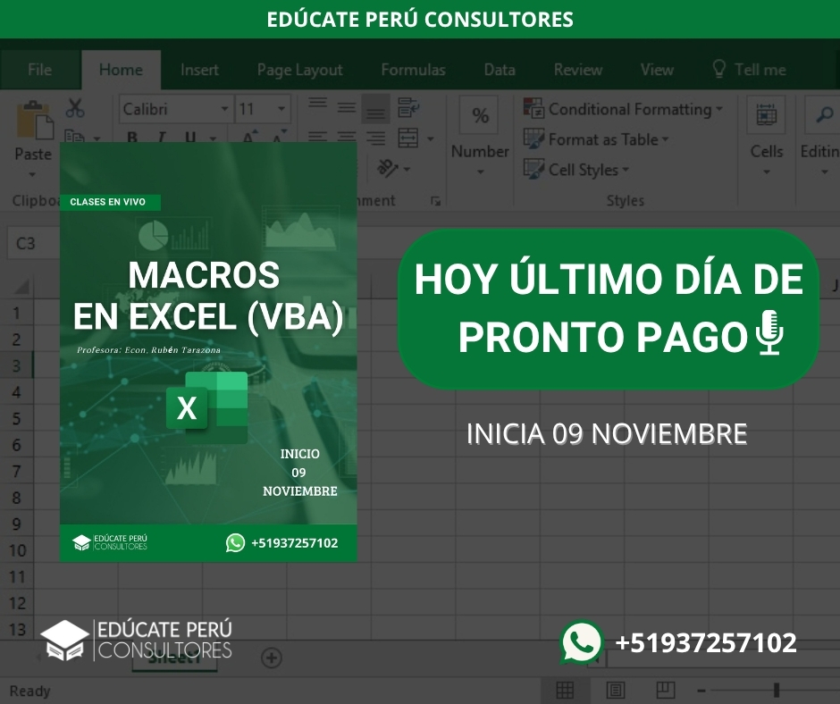 EducatePC_peru's tweet image. 💻 Domina Macros en Excel (VBA) y automatiza tus tareas como un pro ⚙️📊
🎥 Clases en vivo | 🗓️ Inicio: 9 nov
🔥 ¡Hoy último día de pronto pago!
📲 +51 937 257 102
#ExcelAvanzado #MacrosVBA #EducatePeruConsultores