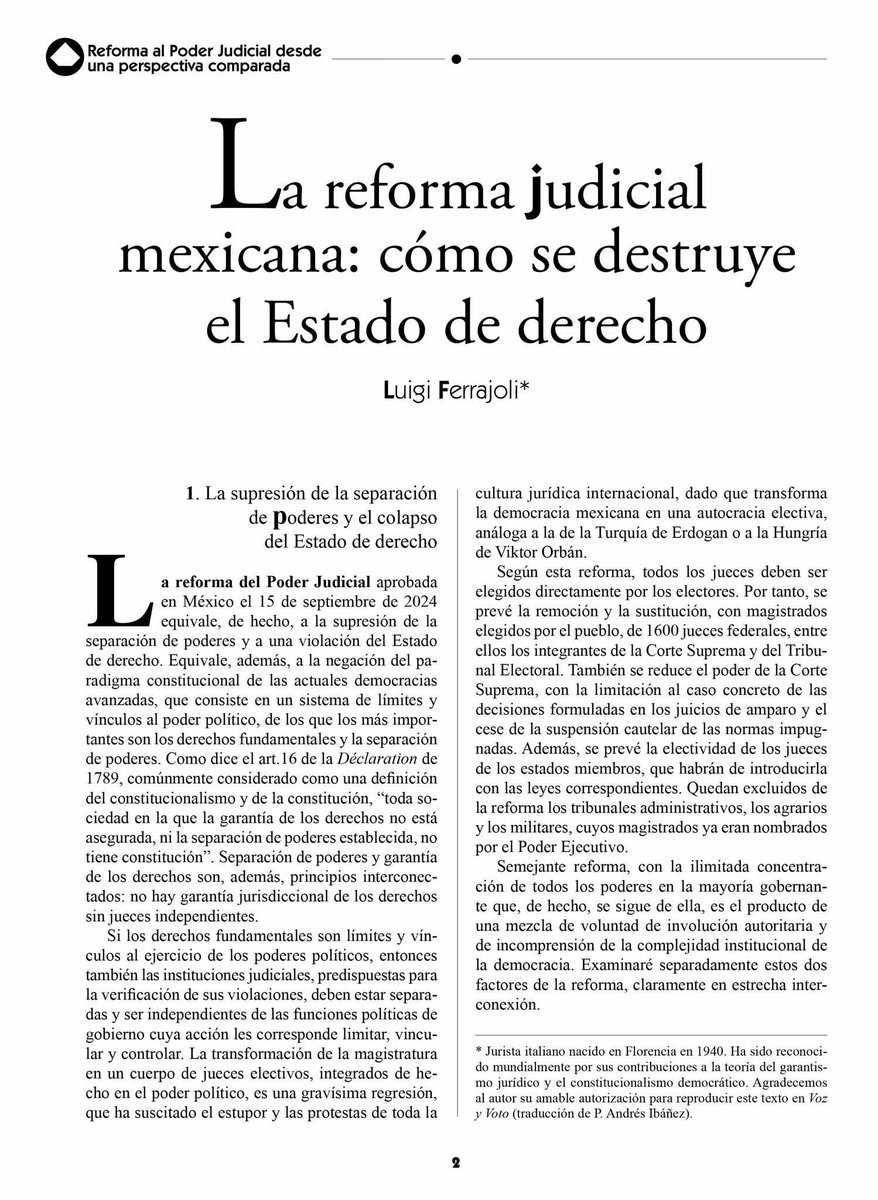 revistavyvmx's tweet image. 🥂Muchas gracias al maestro de maestros, Luigi Ferrajoli, por permitirnos reproducir su texto &quot;La reforma judicial mexicana: cómo se destruye el Estado de derecho&quot; en nuestra edición de #Noviembre 🙏 #ReformaElectoral 
💻bit.ly/4qC3U2N  #LibreAcceso