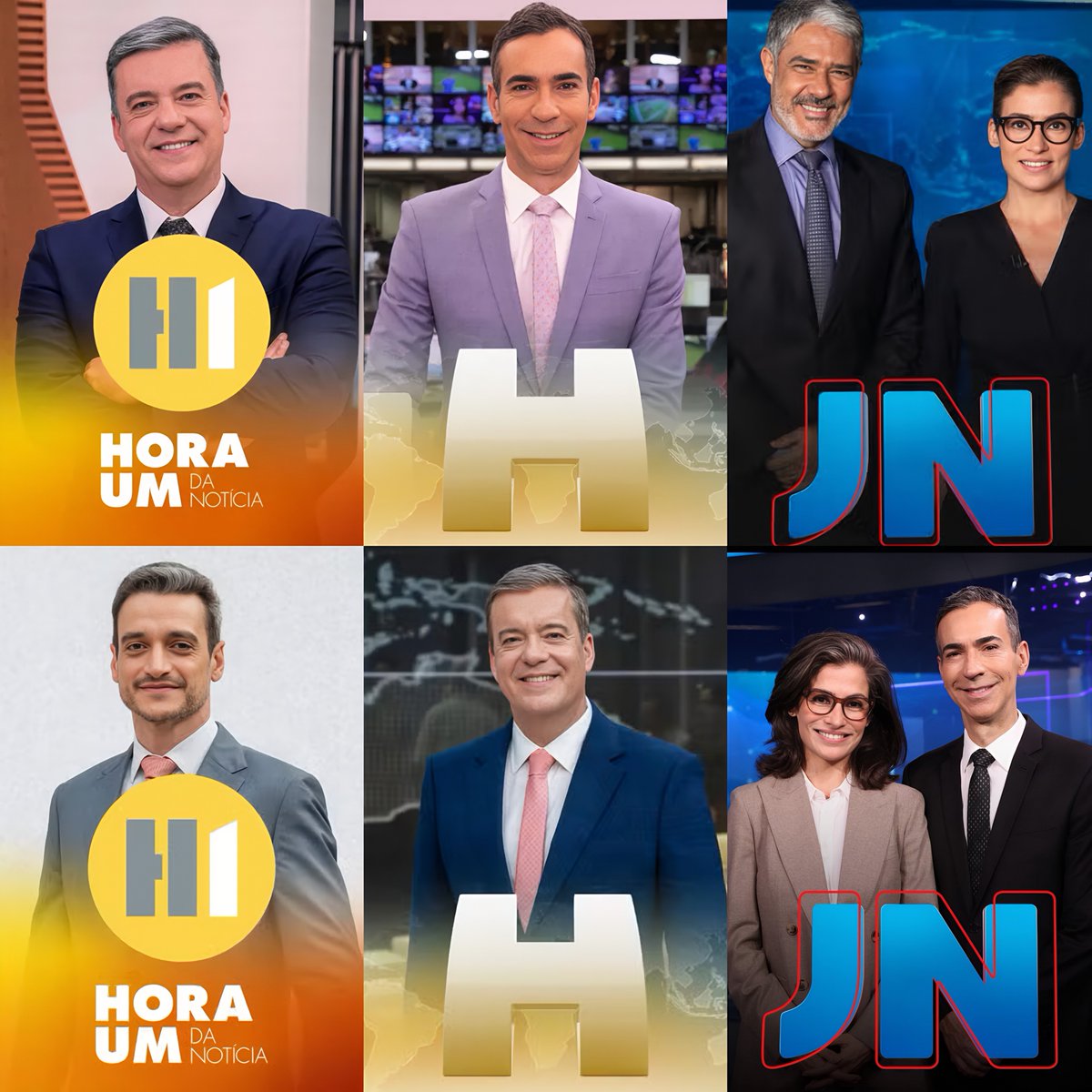 Capas atualizadas no Globoplay dos jornais da Globo com os novos apresentadores: 

#Hora1 
Roberto Kovalick >> Tiago Sheuer

#JH 
César Tralli >> Roberto Kovalick 

#JN 
William Bonner e Renata Vasconcellos >> César Tralli e Renata Vasconcellos