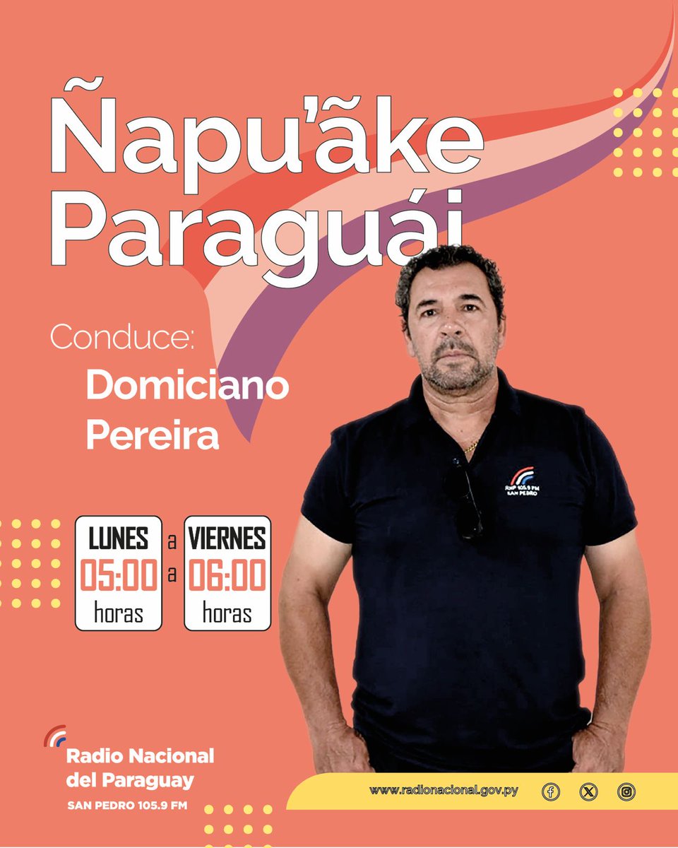 Ya comienza nuestro programa "Ñapu'ãke Paraguái"  conduce <a href="/DomicianoPerei5/">Domiciano Pereira</a>, 📅de lunes a viernes, ⌚de 5:00 a 6:00 horas   

🔴En vivo por #RNSP 
📻radionacional.gov.py/1059fm/