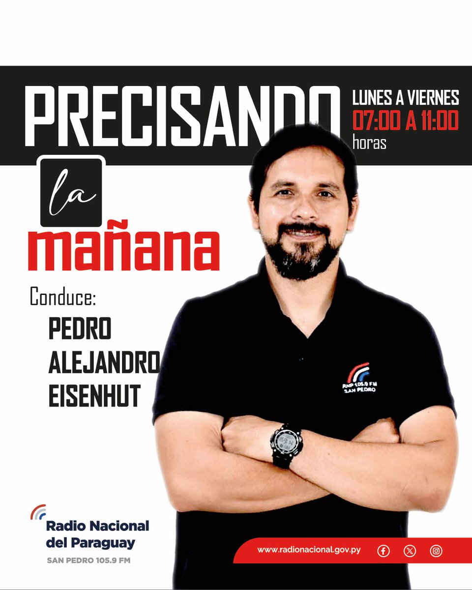 Iniciamos nuestro programa #PrecisandoLaMañana, conduce Pedro Alejandro Eisenhut, 📅 de lunes a viernes, ⌚de 7:00 a 11:00 horas 

🔴En vivo por #RNSP 
📻radionacional.gov.py/1059fm/