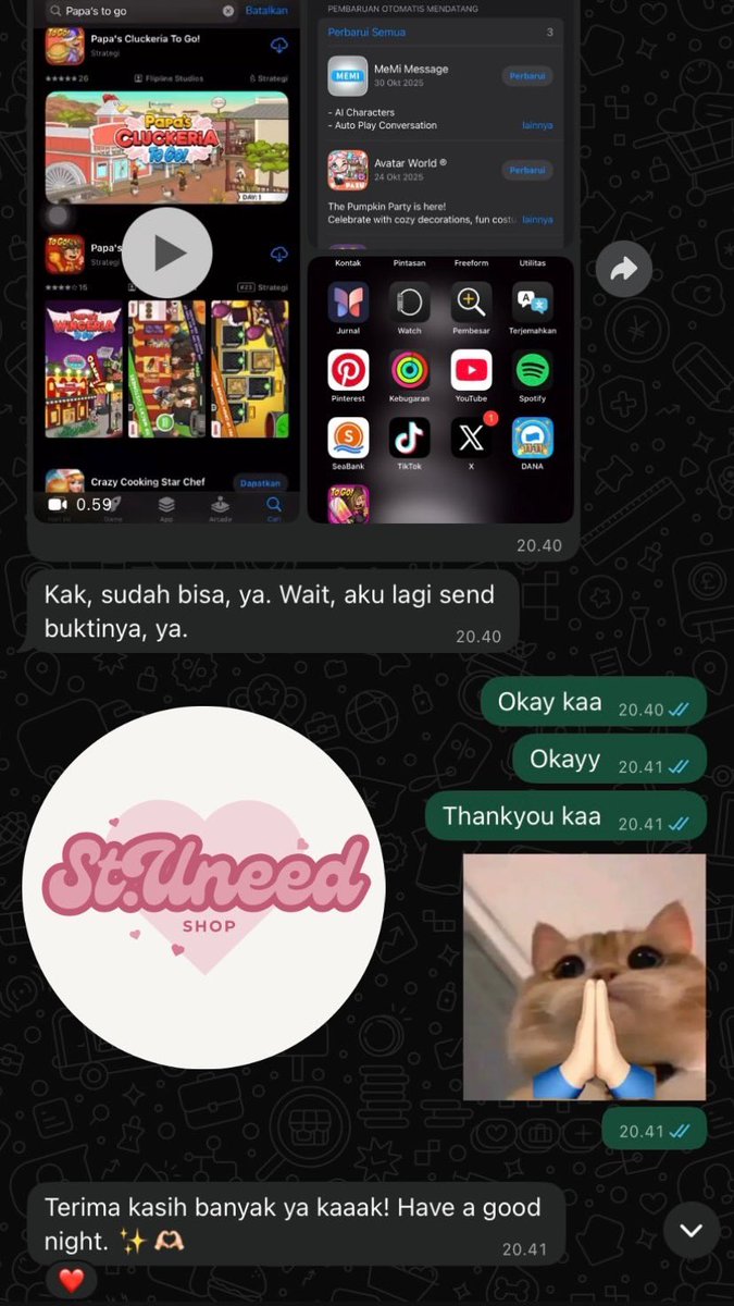 peoknys's tweet photo. #zonauang gmorning! Gas open order gess
💁🏻‍♀️ Papa's Game (ios andro) satuan/paketan
💁🏻‍♀️Papers please, harvest moon, stardew, dll
💁🏻‍♀️ Top up Roblox via login
💁🏻‍♀️ Top up Airplane Chef via login

Ridi yaa! Order langsung ke wa~

Spill beberapa testi terbaru👇🏻 https://t.co/jnXtQcmVLu