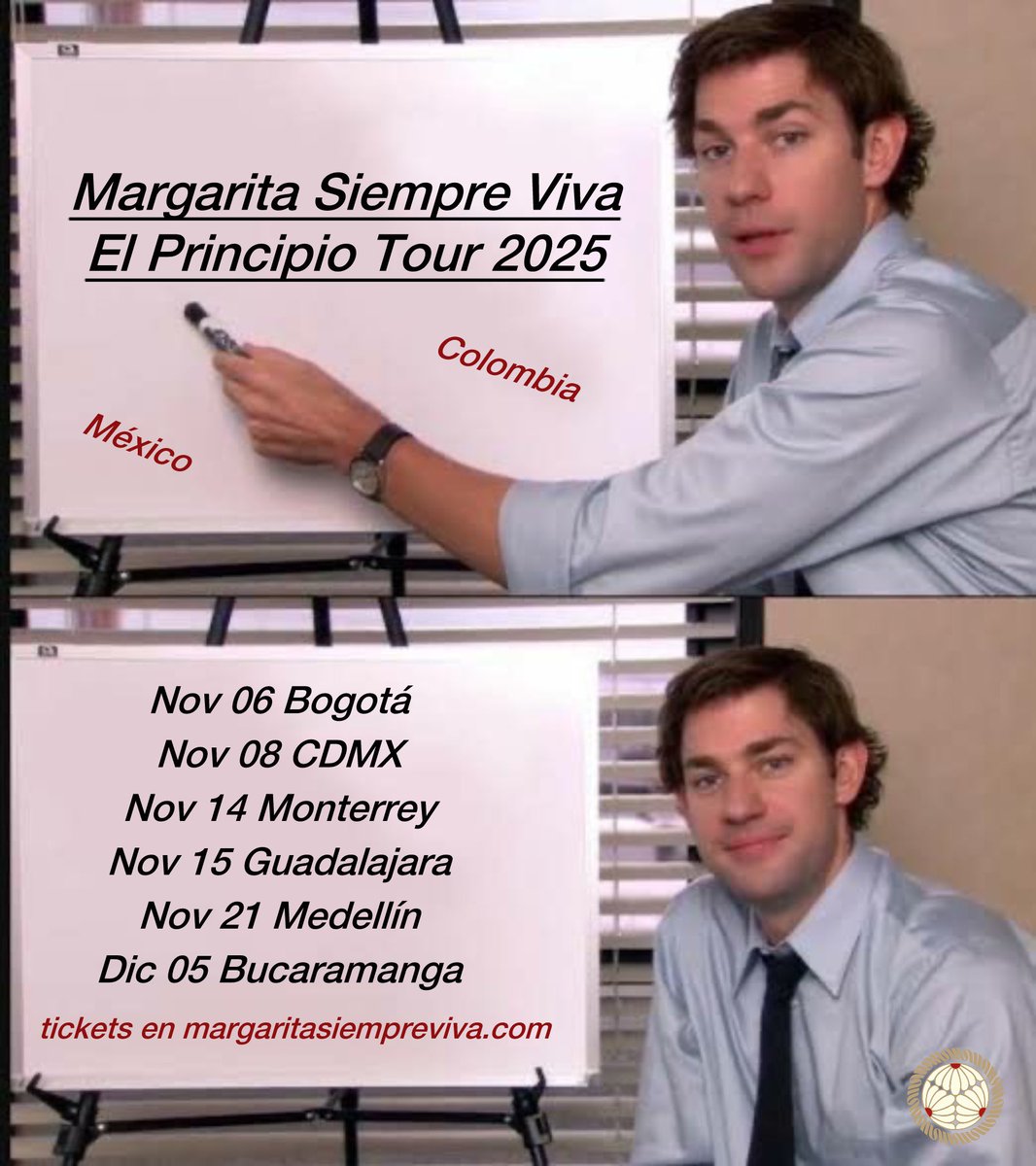 EL PRINCIPIO TOUR 🖤 NOV/DIC

nos vemos pronto en Bogotá, Ciudad de México, Monterrey, Guadalajara, Medellín y Bucaramanga.

tickets en margaritasiempreviva.com 🎟️
