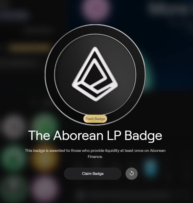 Flash Badge for <a href="/AboreanFi/">Aborean Finance</a> just dropped, they said new badges would come and they weren't playing.

Provide LP and you might have to also stake it to unlock, not sure as I already had it completed. First badge in a while.✳️