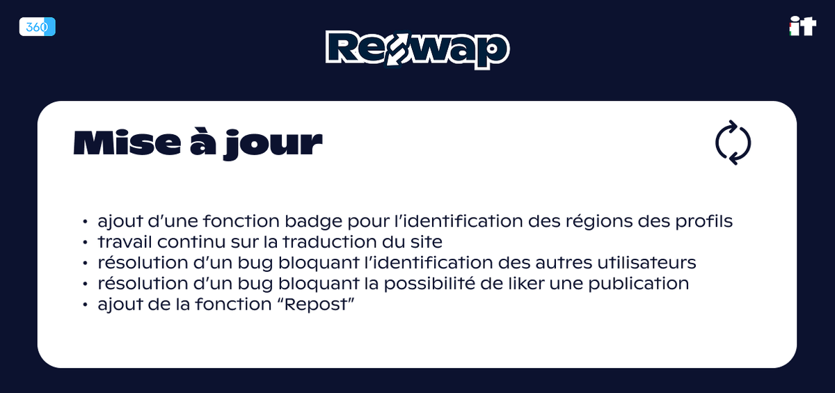 ReswapNet's tweet image. On a changé quelques petites choses sur #ReSwap. Plus d'infos ci-dessous :)

Maintenant, un badge pourra afficher la région d'un profil et sera déployé progressivement (l'utilisateur peut l'empêcher)