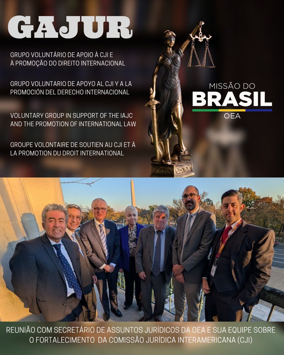 RP 🇧🇷 <a href="/BenoniBelli/">Benoni Belli</a>, coord Grupo Voluntário d Apoio à <a href="/CJIOEA_oficial/">Comité Jurídico Interamericano (CJI)</a> e à Promoção Dir Internac #GAJUR, e a RP 🇲🇽 <a href="/banos_elena/">Luz Elena Baños</a>, q lidera resoluções OEA na matéria, reuniram-se c/ Sec Ass Jur <a href="/JMArrighi/">Jean Michel Arrighi</a>. Conversa s/ fortalecimento da CJI e difusão do dir internacional nas Américas