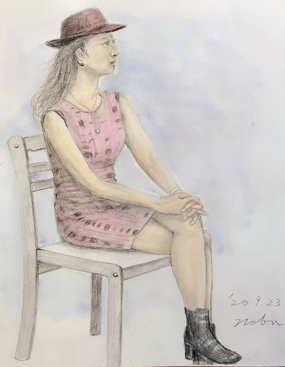昔描いた人物デッサン
「赤い帽子の婦人」鉛筆・水彩