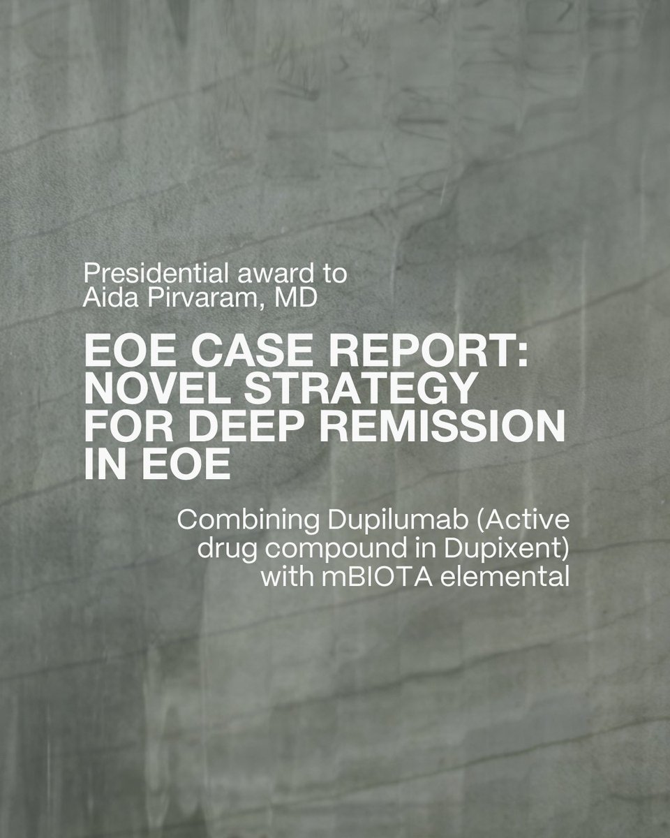 This past week, we were honored to see mBIOTA featured in the Presidential Poster Award presentation by Aida Pirvaram, MD at ACG 2025 in Phoenix, Arizona. 

The mBIOTA Elemental Diet not only helped ease a patient’s EoE (eosinophilic esophagitis) symptoms, but, when combined with