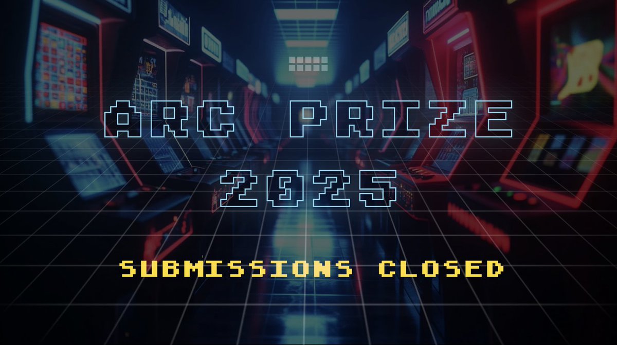 arcprize's tweet image. ARC Prize 2025 - Submissions Closed!

Thank you to the 1,495 teams that made 15,923 submissions

Final results depend on open-source verification and private leaderboard standings

Verified winners announced December 5, 2025