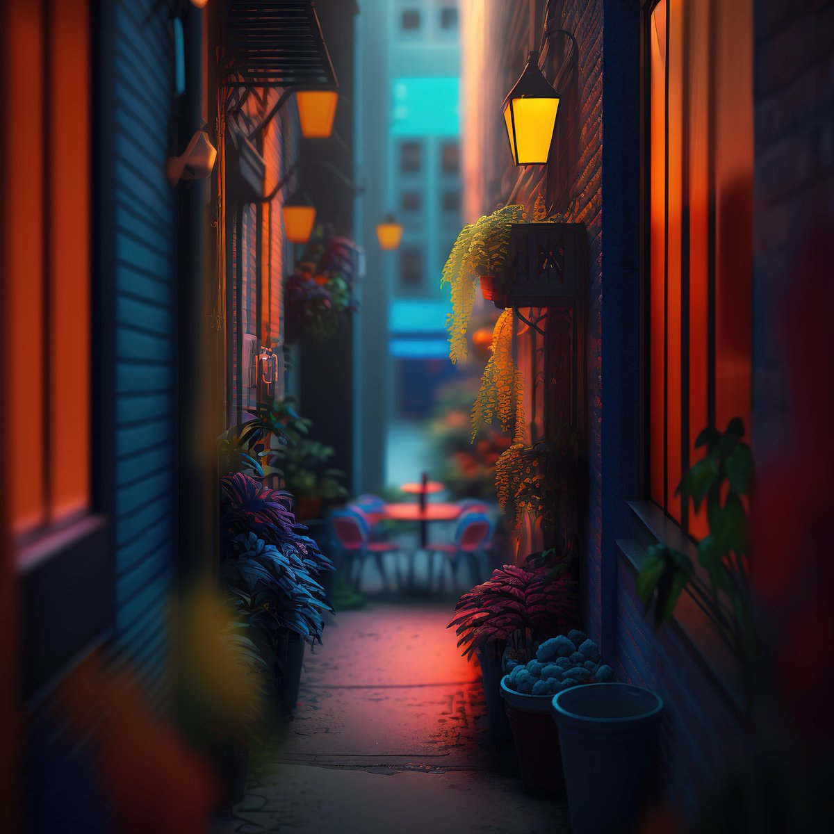 NoBanksNearby's tweet image. 6:45 PM – This isn&apos;t just an alley; it’s the city breathing. Watch how deep oranges from windows and lanterns spill onto cool blues, illuminating vibrant leaves. Feel that intimate glow. This minute, be present in the quiet magic of twilight.

#DigitalCollectibles #CreativeCode…