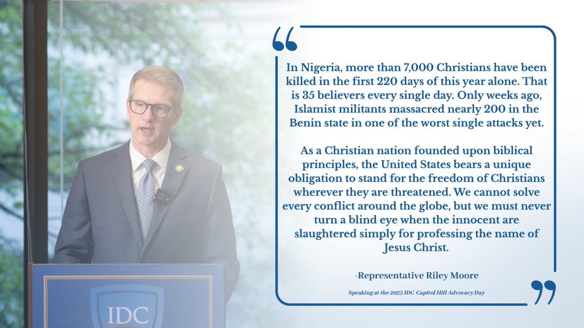 In Defense of Christians thanks <a href="/RileyMooreWV/">Riley Moore</a> for his efforts to advocate for persecuted Christians around the world, especially in #Nigeria. 

The redesignation of Nigeria as a Country of Particular Concern by <a href="/POTUS/">President Donald J. Trump</a> was an important first step in addressing violence against