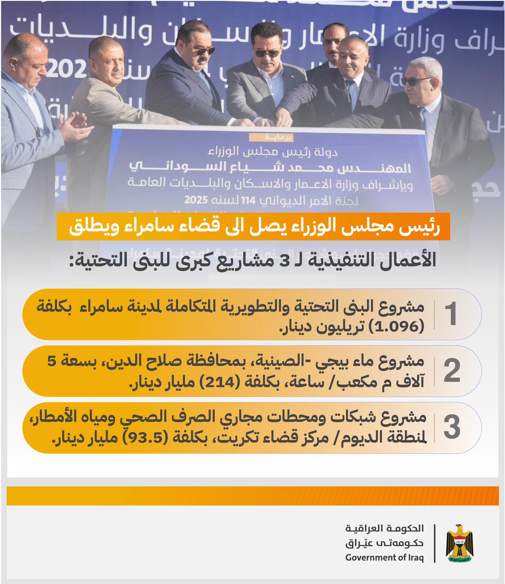 رئيس مجلس الوزراء السيد محمد شياع السوداني يصل الى قضاء سامراء ويطلق الأعمال التنفيذية لـ 3 مشاريع كبرى للبنى التحتية. 

#الحكومة_العراقية
#عام_استمرار_الانجازات