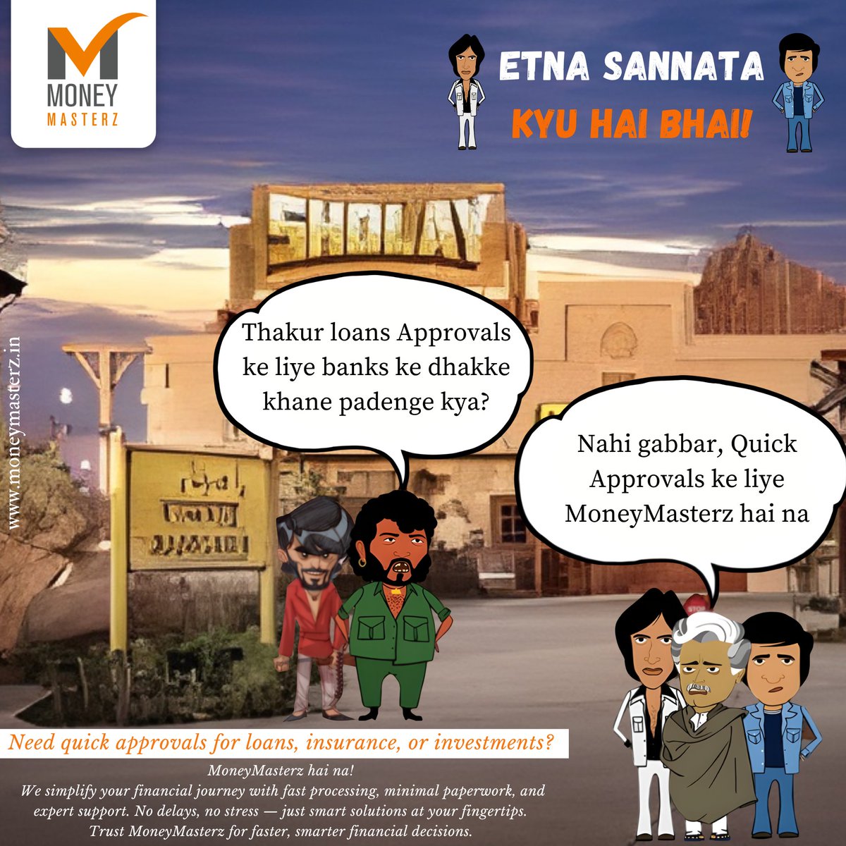 Money_Masterz's tweet photo. Thakur: “Loans approvals ke liye banks ke dhakke khane padenge kya?”
Gabbar: “Nahi! Quick approvals ke liye MoneyMasterz hai na!”
Simplify your financial journey with fast, stress-free approvals for loans, insurance &amp; investments.
👉 https://t.co/NrCBn8zbVz 📞9289151560
#Loans https://t.co/E7x3ANOGIf