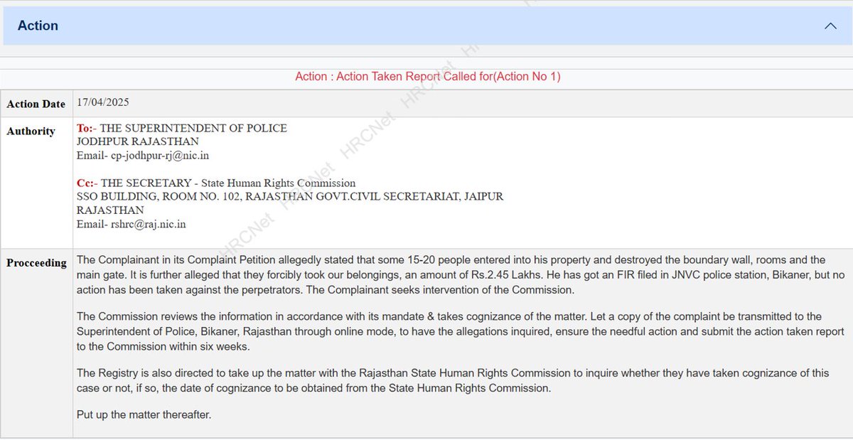 sanjeevc2407's tweet image. I approached every possible authority to seek justice and get my land restored.  
Instead, I was sent back and forth, without any resolution.

I then submitted a detailed complaint to the National Human Rights Commission (NHRC) about the encroachment and the failure of local…