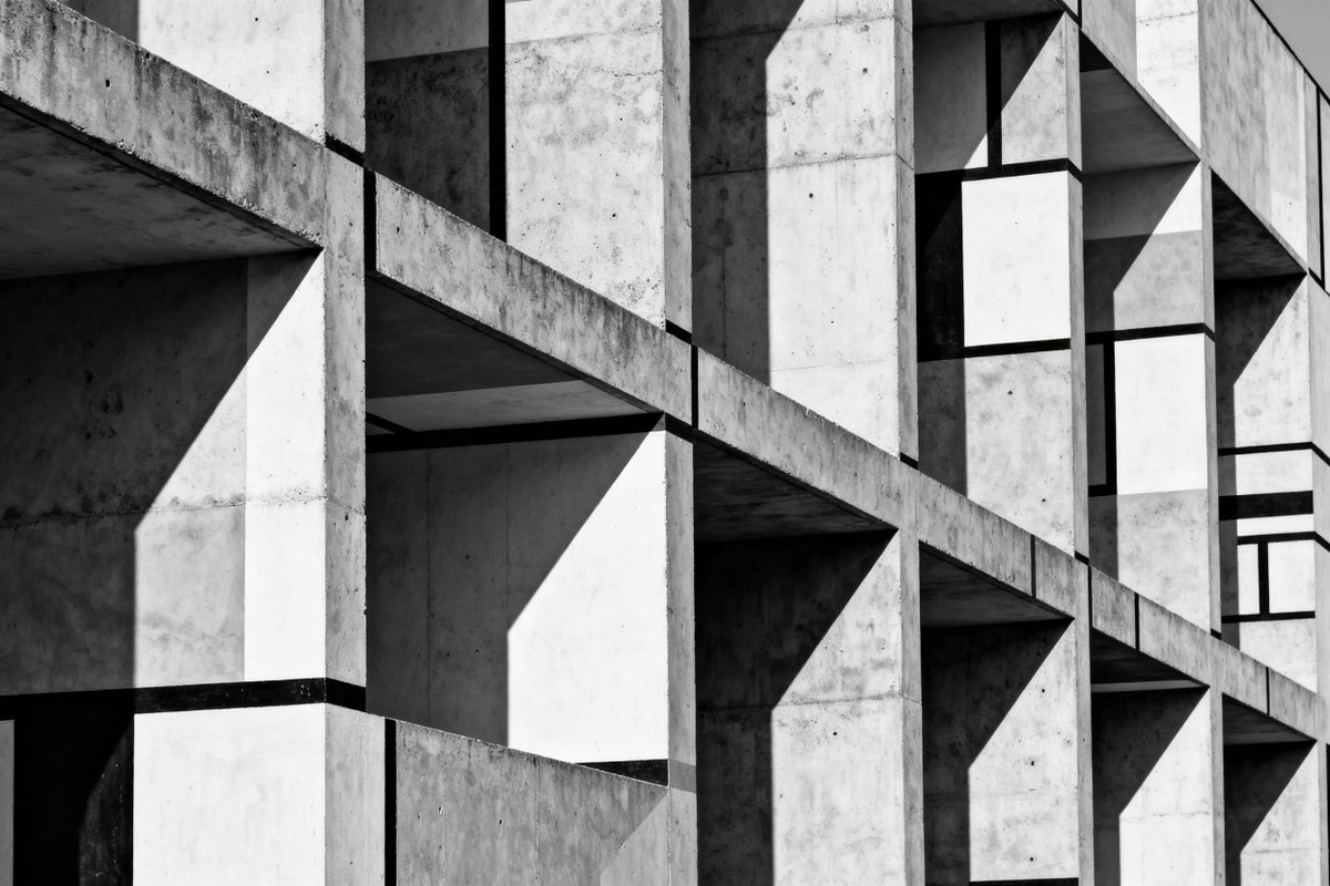 p_chusaengsri's tweet image. Abstract monochrome image of concrete architectural structures showcasing geometric shapes and contrasting shadows.
#AbstractArchitecture #MonochromeArt #GeometricDesign #ConcreteBeauty #ShadowPlay