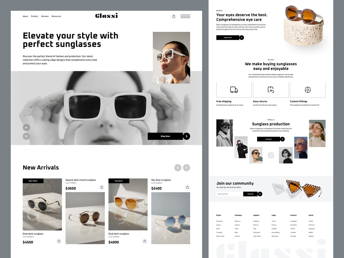 jabelahmedbappy's tweet image. Sunglass ecommerce / web design / landing page / UI/UX design