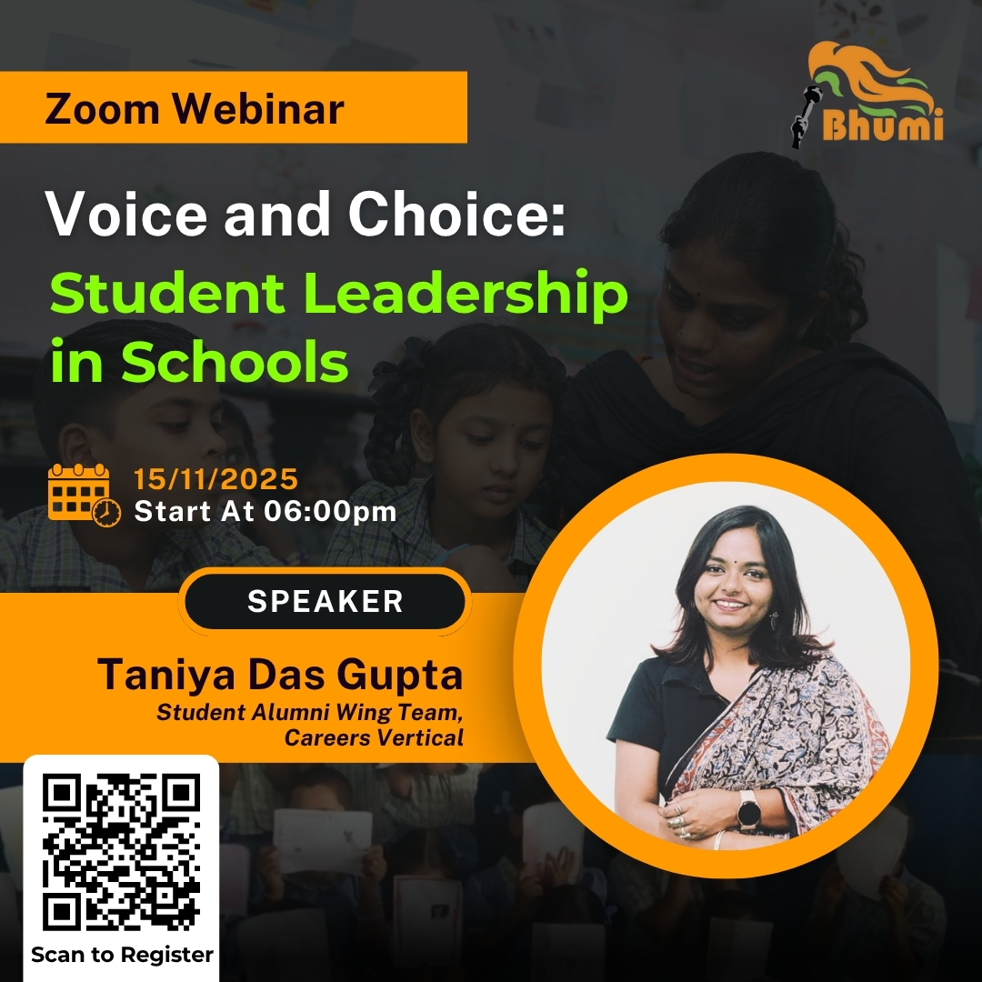 This #ChildrensDay, let’s amplify student voices and reimagine leadership in schools!

Join Taniya Das Gupta from Student Alumni Wing Team, Careers Vertical as we explore how students can become true changemakers.

🗓️ 15 Nov | 🕕 6 PM
👉 Register: go.bhumi.ngo/bfwebinar_2

#Bhumi