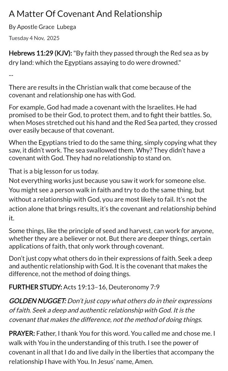 Good morning. 
Here’s the devotional for today.
“A Matter Of Covenant And Relationship”.