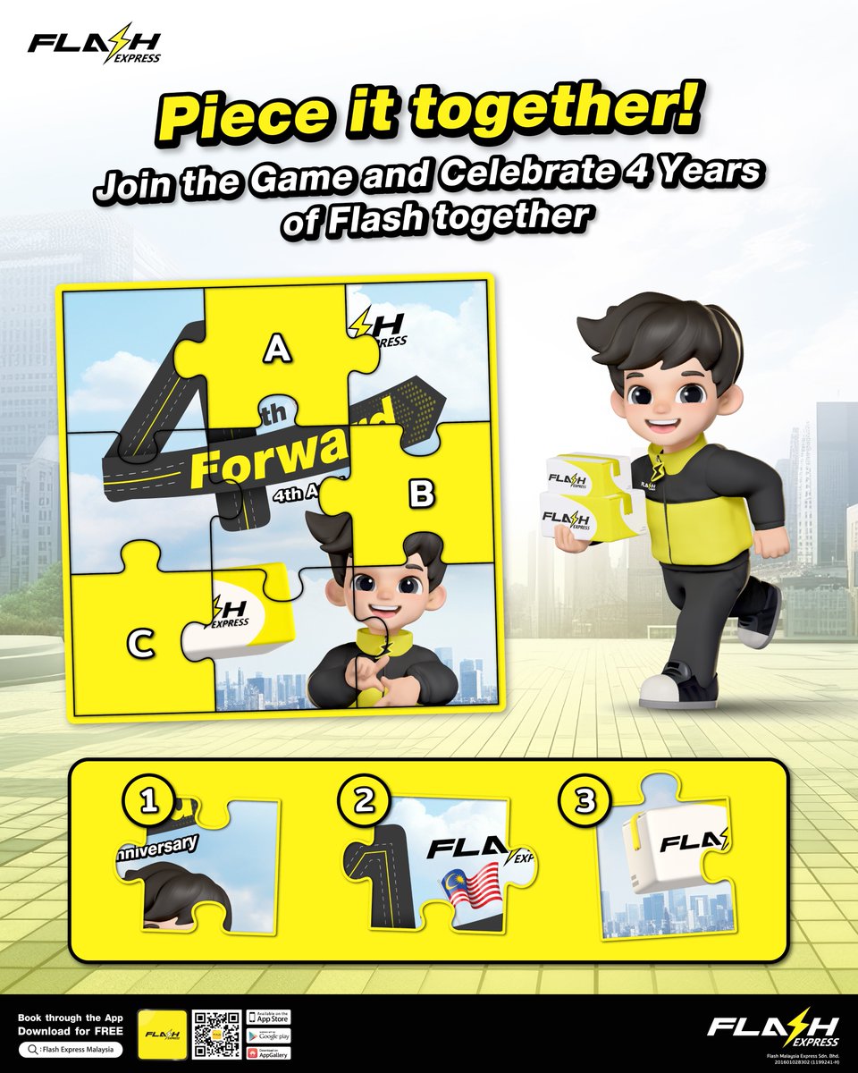 FlashExpressMY's tweet image. 🧩💛 Piece It Together with Flash! ⚡

Think you’ve got what it takes to complete the puzzle? 👀

Tag your friends and family — let’s see who finishes first! 🏆✨

#FlashExpressMY #FlashForward #4YearsOfFlash #FlashGame #JoinTheFun