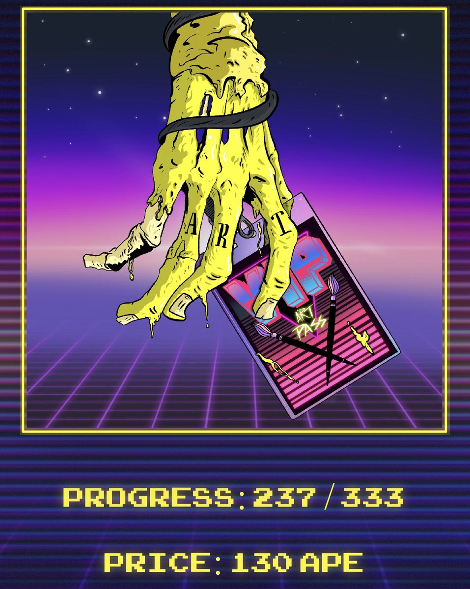 With the market down my art passes are now below $50 so it’s the perfect time to mint an art pass now at 130 APE <a href="/apecoin/">ApeCoin</a> ($46) 

Only 96 art passes left now 🔥

Once all art passes are mint out as a holder you’ll enter a raffle to win these prizes: 

One Boximus <a href="/OthersideMeta/">Othersidemeta</a>