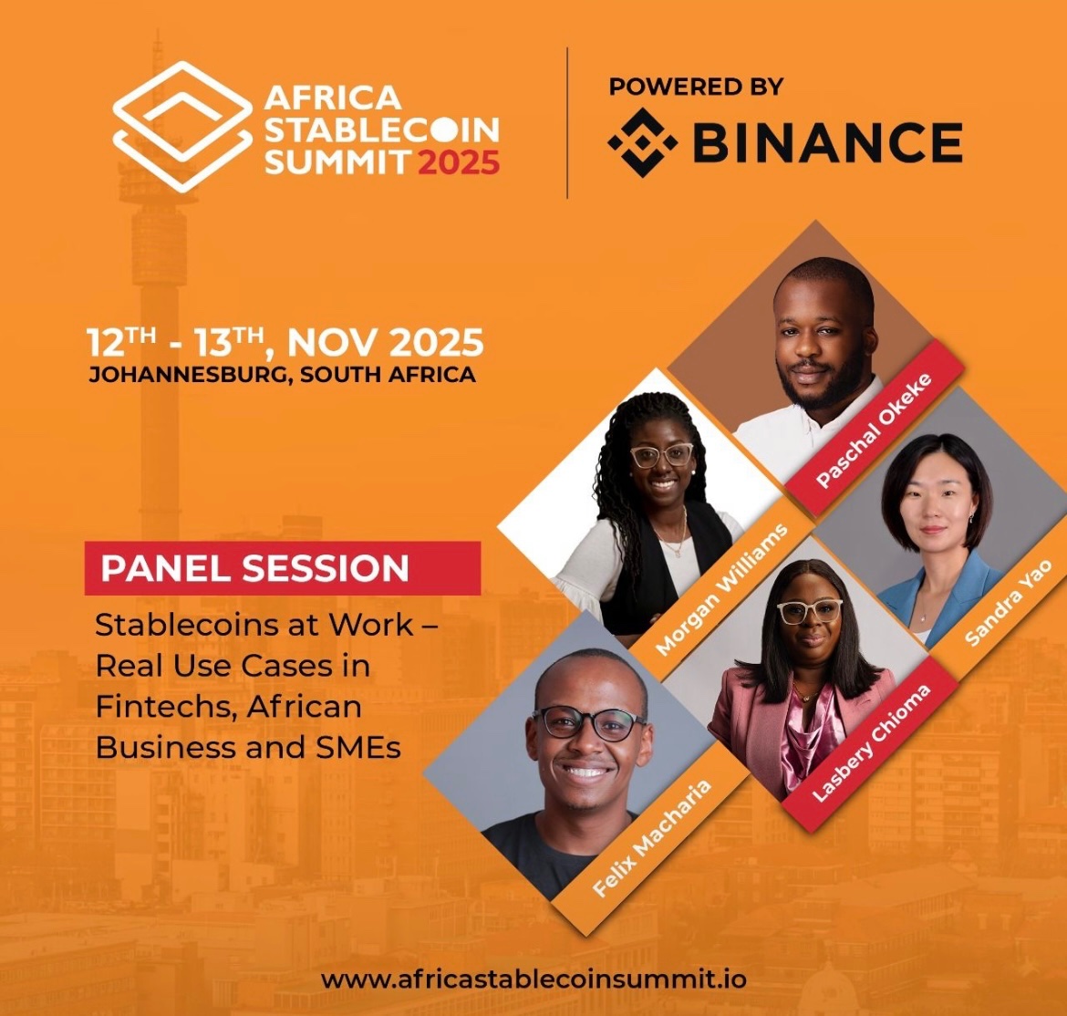 Very excited to see everyone from the ecosystem at the <a href="/Afristablecoins/">Africa Stablecoin Summit</a> Summit in Johannesburg next week! I’ll be speaking on a panel discussing “Stablecoins at Work” and sharing what we’re seeing across the industry.

Also, stay tuned. We’re co-hosting a cocktail hour next
