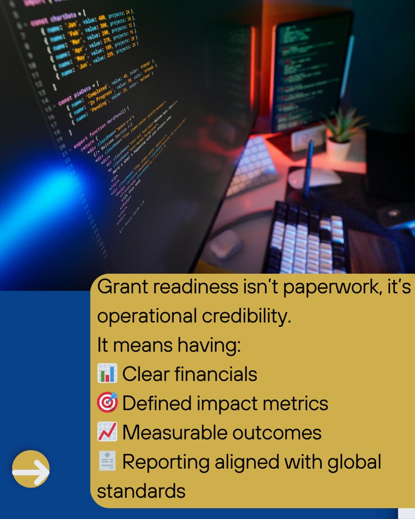 lanremessan's tweet image. Grant readiness = clarity.
It means:
Transparent financials
Defined impact metrics
Measurable outcomes
Reporting that meets global standards

The best founders don’t chase grants, they design for them. #buildfortomorrow