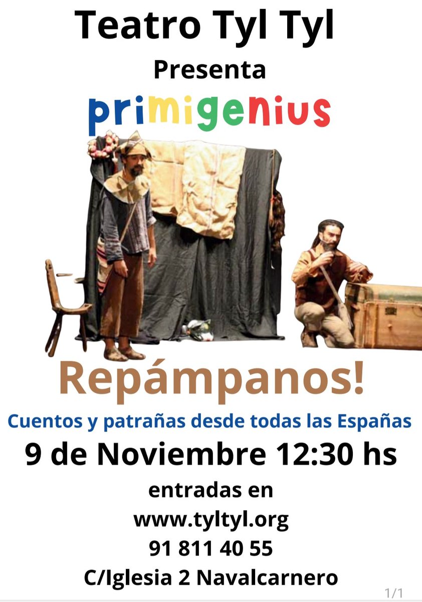 🎭 ¡Fin de semana con doble cita teatral!
Este sábado y domingo te esperamos en el Teatro Tyl Tyl
👉 Sábado 8 noviembre · 20:00 h – Sicobana (música para todos los públicos)
👉 Domingo 9 noviembre · 12:30 h – Repámpanos (familia)
No es solo teatro… es espacio para compartir.