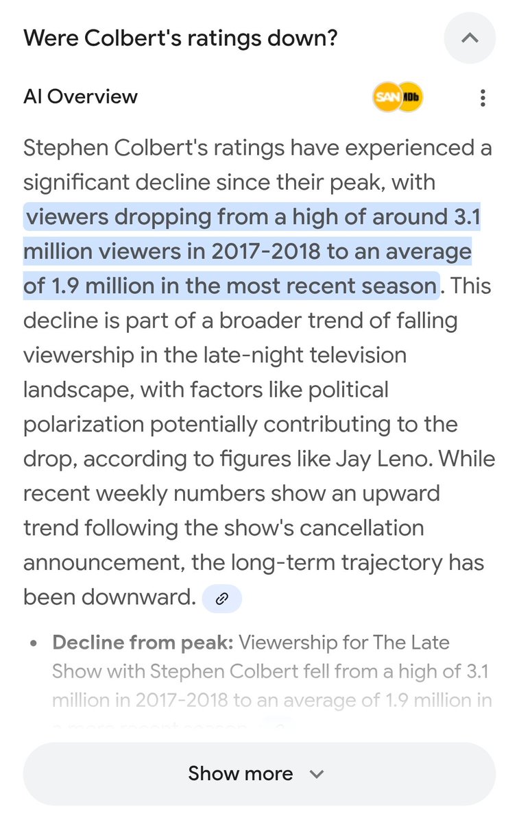 ThatFormerBrit's tweet image. And this is why #Colbert is going. His ratings are shite. Blokes a whinging, dramatic git. Agree with the orange chap, he's not funny. I recall he was moderate. They don't write their material. He offers political advice whilst having a BA in bloody theater 😆. Seriously theater