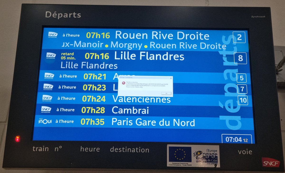 🤬🤬Pour changer...
Comme hier matin, comme hier soir,... 3 trajets cette semaine, déjà 3 retards...
Comme la semaine dernière...
C'est horripilant !
<a href="/TERHDF/">TER Hauts-de-France</a> <a href="/chcoulon/">Christophe COULON</a>