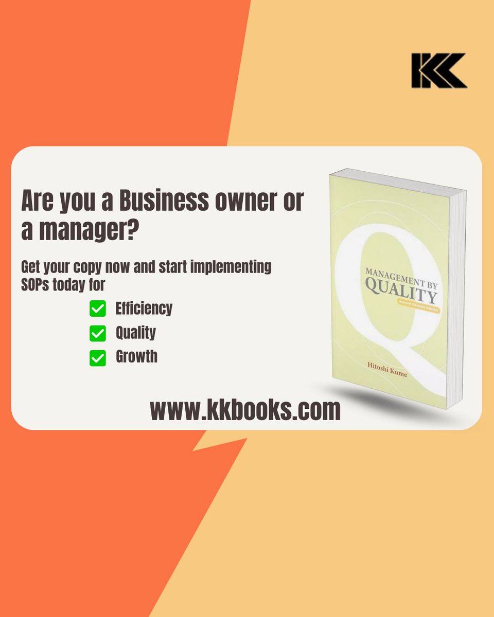 kkbooksdotcom's tweet image. Fast growth shouldn’t mean hidden gaps.
Master SOPs, improve efficiency, and build lasting quality with Management by Quality by Dr. Hitoshi Kume.
Your roadmap to smarter systems and sustainable success.
kkbooks.com/product/manage…
#QualityManagement #ContinuousImprovement #TQM