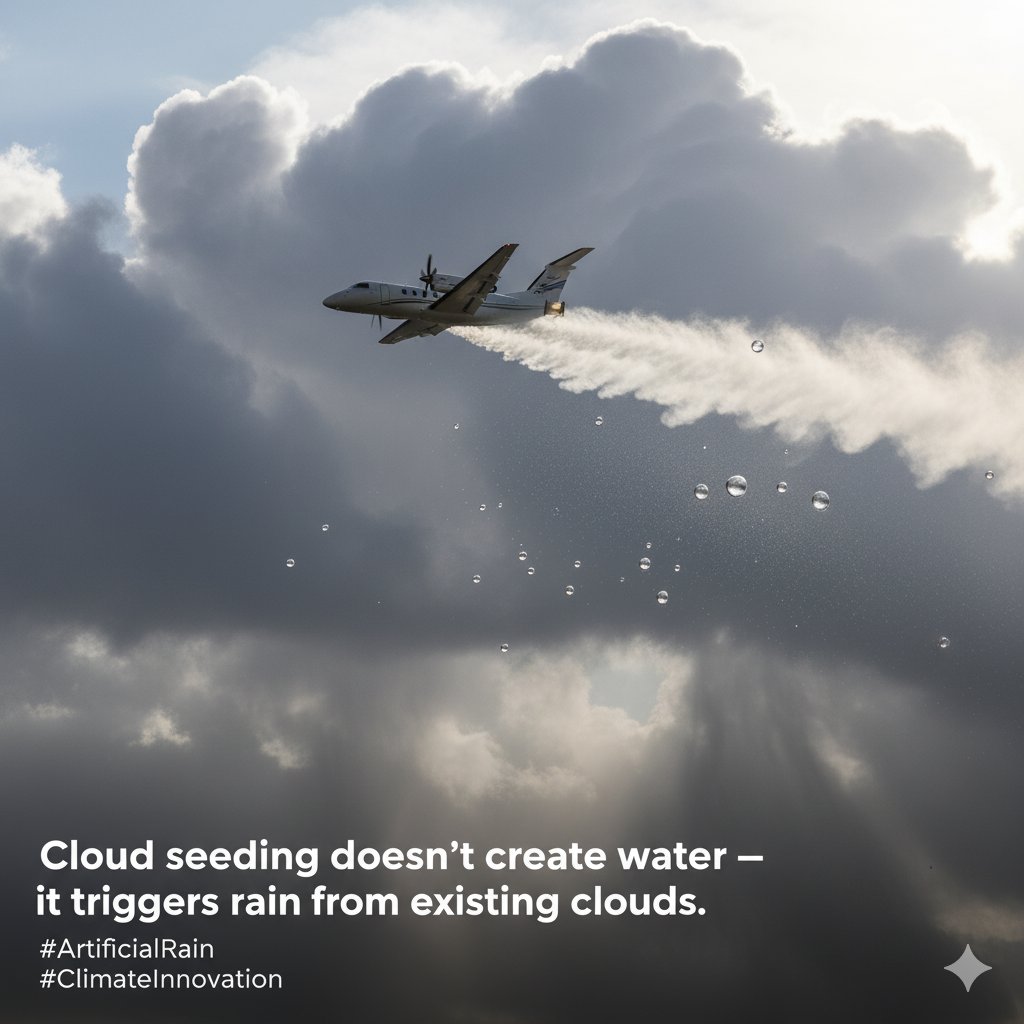 Wonders_Whys's tweet image. Cloud seeding doesn’t create water — it enhances existing clouds. Scientists spray particles like silver iodide or dry ice into the air to help moisture form raindrops. 🌧️ #ArtificialRain #ScienceExplained #ClimateInnovation