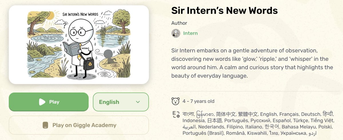 With joy and gratitude, we announce that two additional Sir Intern stories are now approved on <a href="/GiggleAcademy/">Giggle Academy</a> ✨ <a href="/cz_binance/">CZ 🔶 BNB</a> <a href="/heyibinance/">Yi He</a>

The two newly published stories are:
📚 Sir Intern Counts the Day – A joyful journey where Sir Intern discovers the magic of numbers in