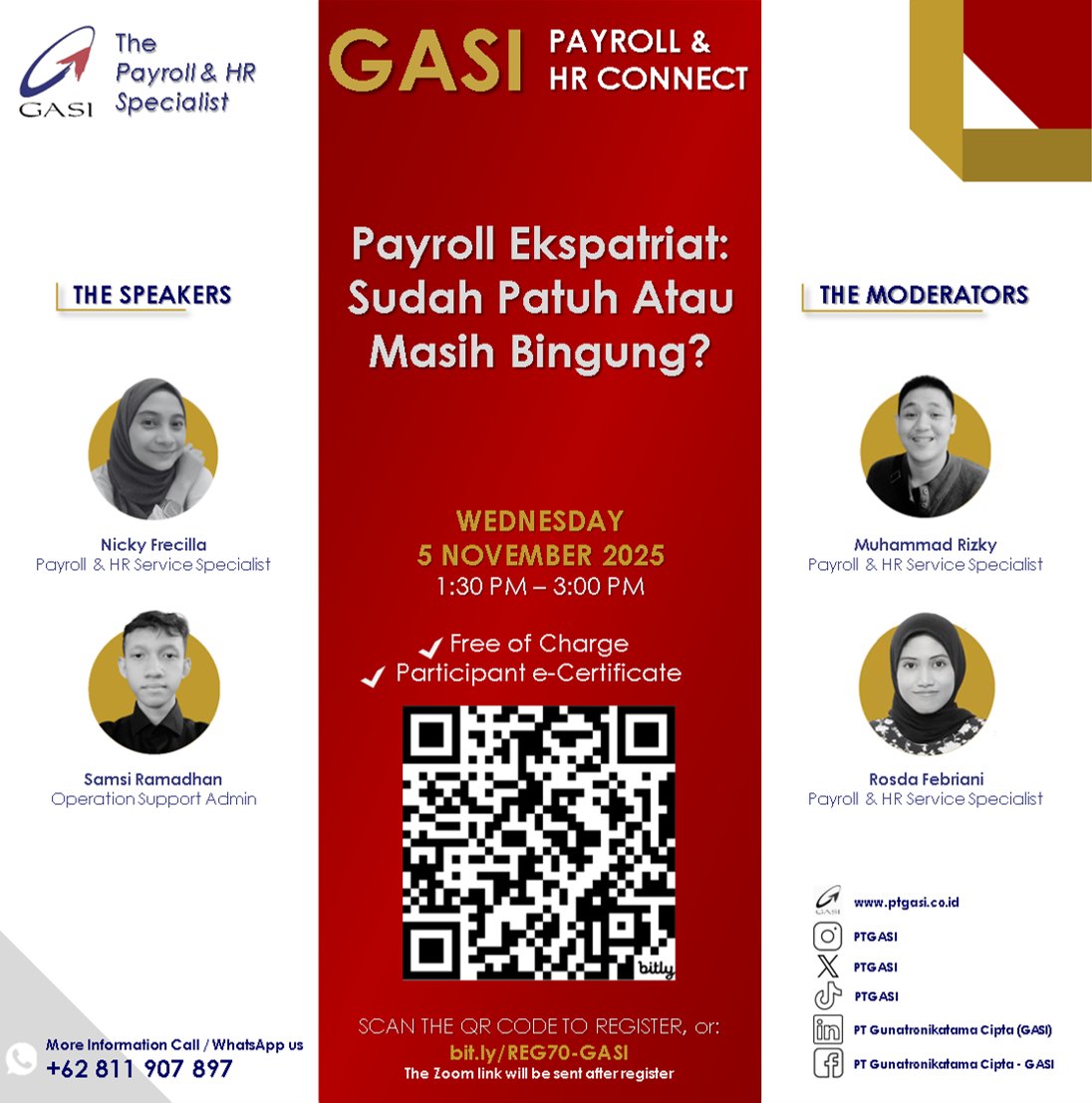 PTGASI's tweet photo. GASI is inviting you to please attend the GASI Month November 2025. Sincerely appreciate your sharing the invitation to HR and Payroll Community.
Registration Link: https://t.co/QvFl8JvzVE

Kindly, GASI Team
#serunyabelajar #penggajian #pajak #bpjs #payroll_indonesia #webinar https://t.co/8CTUwux9Mp